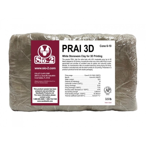 SIO-2® PRAI 3D - White Stoneware Clay for 3D Printing, 3.5 lb Sample